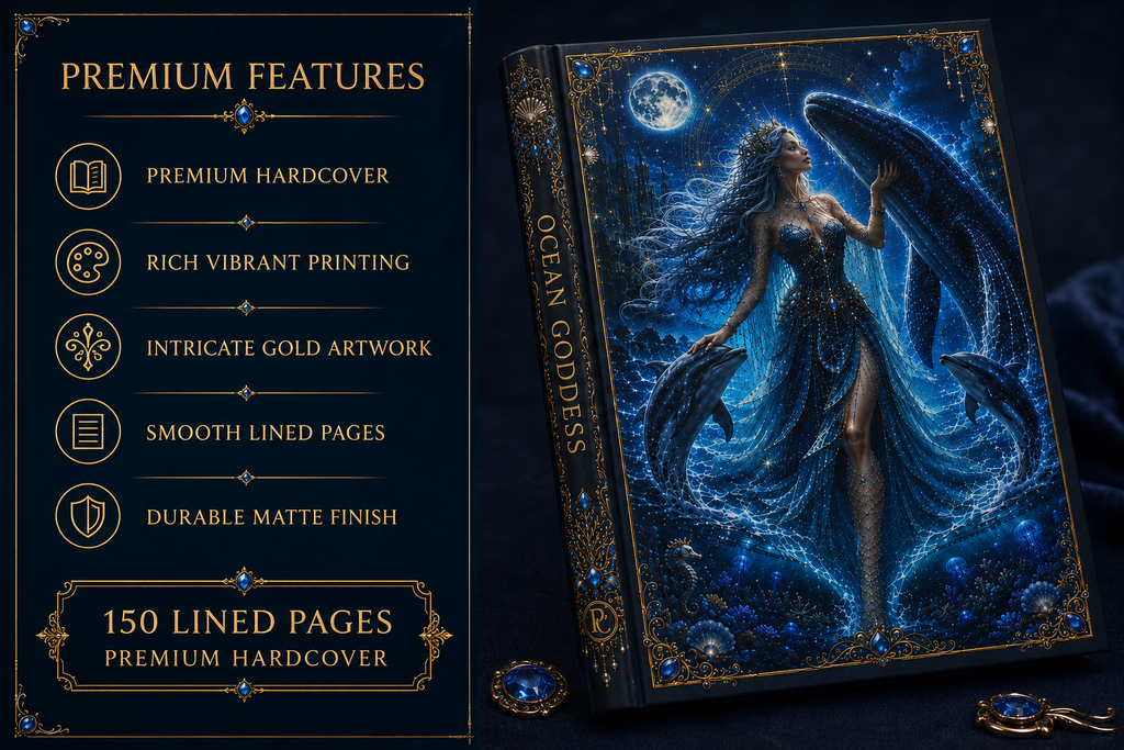 Moonlit Ocean Goddess Hardcover Journal — Fantasy Mermaid Notebook