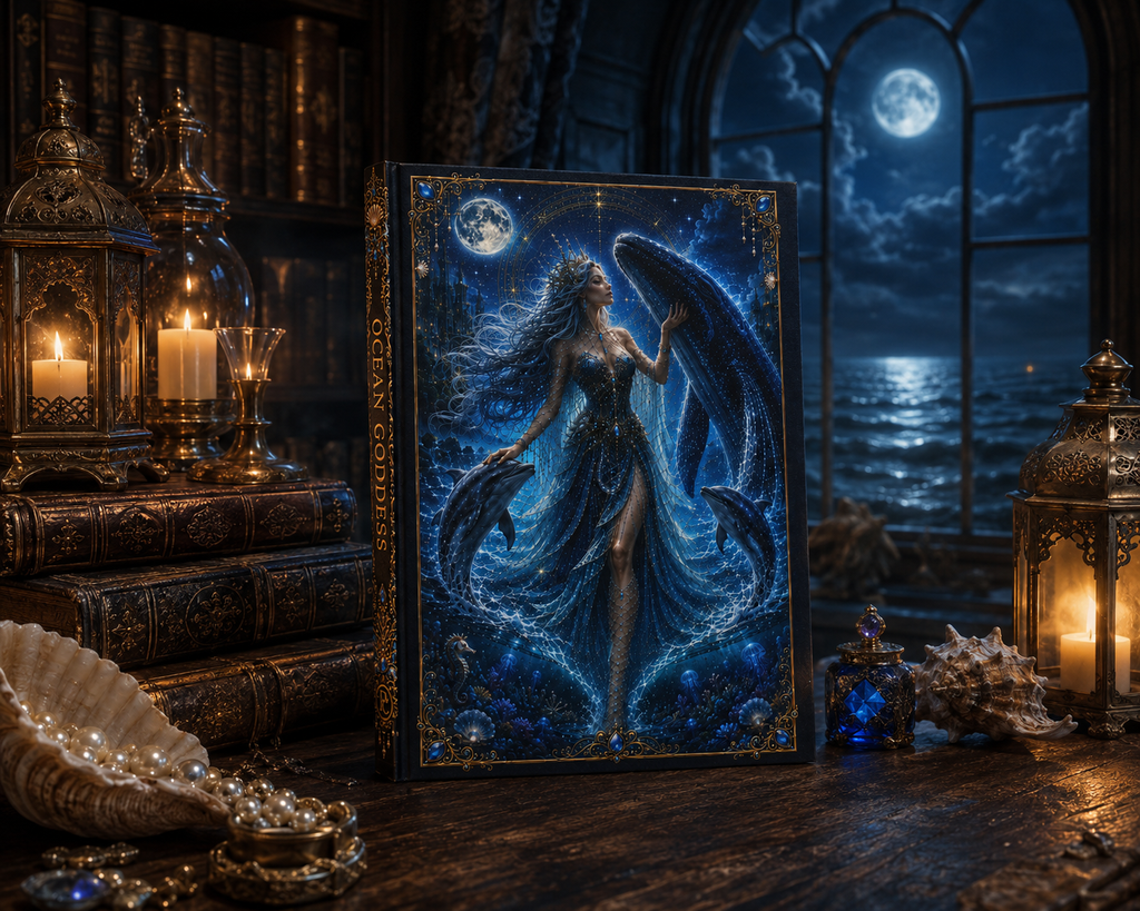 Moonlit Ocean Goddess Hardcover Journal — Fantasy Mermaid Notebook