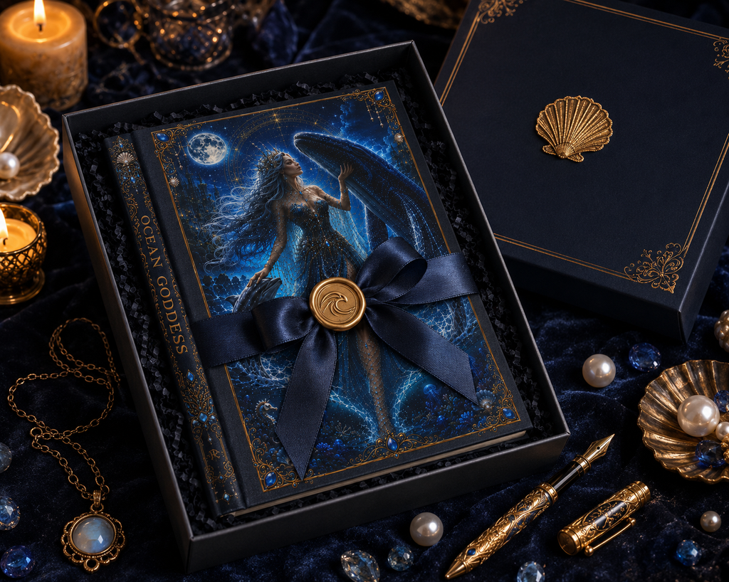 Moonlit Ocean Goddess Hardcover Journal — Fantasy Mermaid Notebook