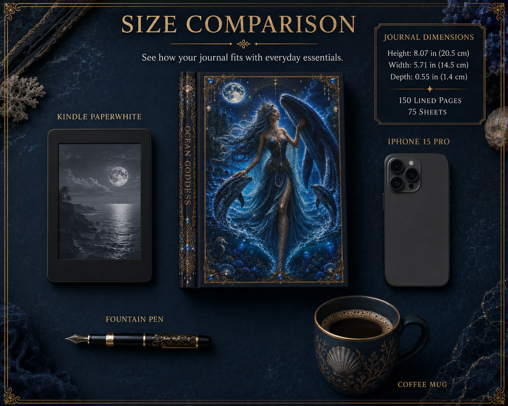 Moonlit Ocean Goddess Hardcover Journal — Fantasy Mermaid Notebook