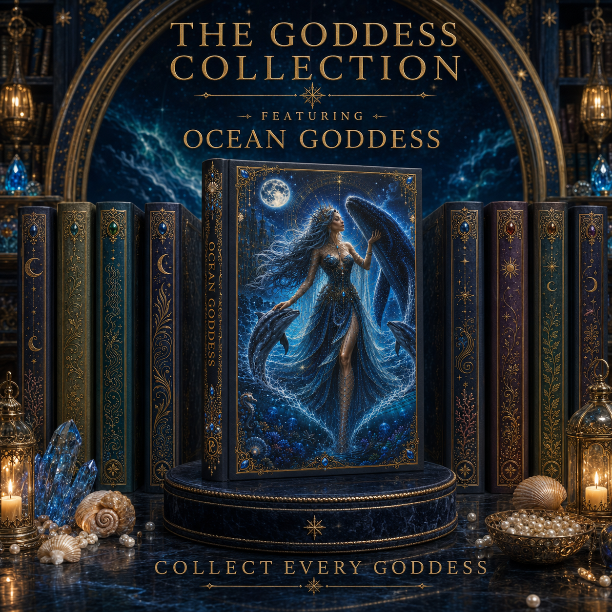 Moonlit Ocean Goddess Hardcover Journal — Fantasy Mermaid Notebook