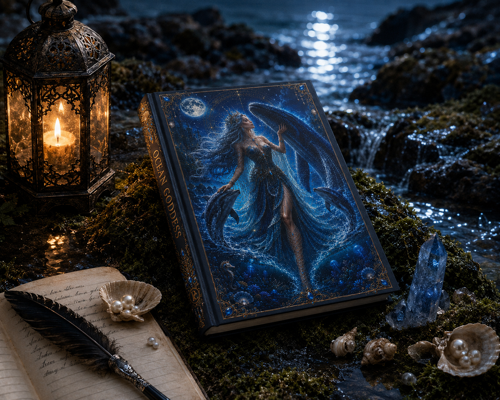 Moonlit Ocean Goddess Hardcover Journal — Fantasy Mermaid Notebook