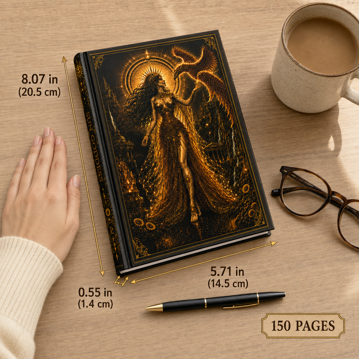 Mystic Sun Goddess Hardcover Journal — Gold Occult Art Notebook