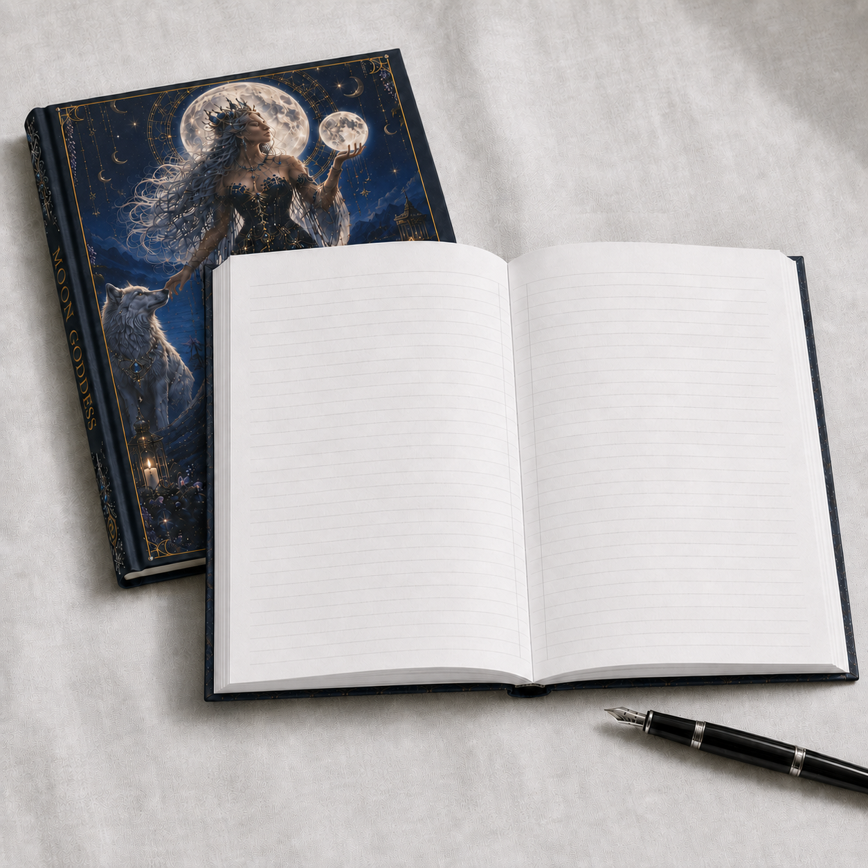 Moon Goddess Hardcover Journal — Fantasy Night Sky Notebook for Writing & Dreaming