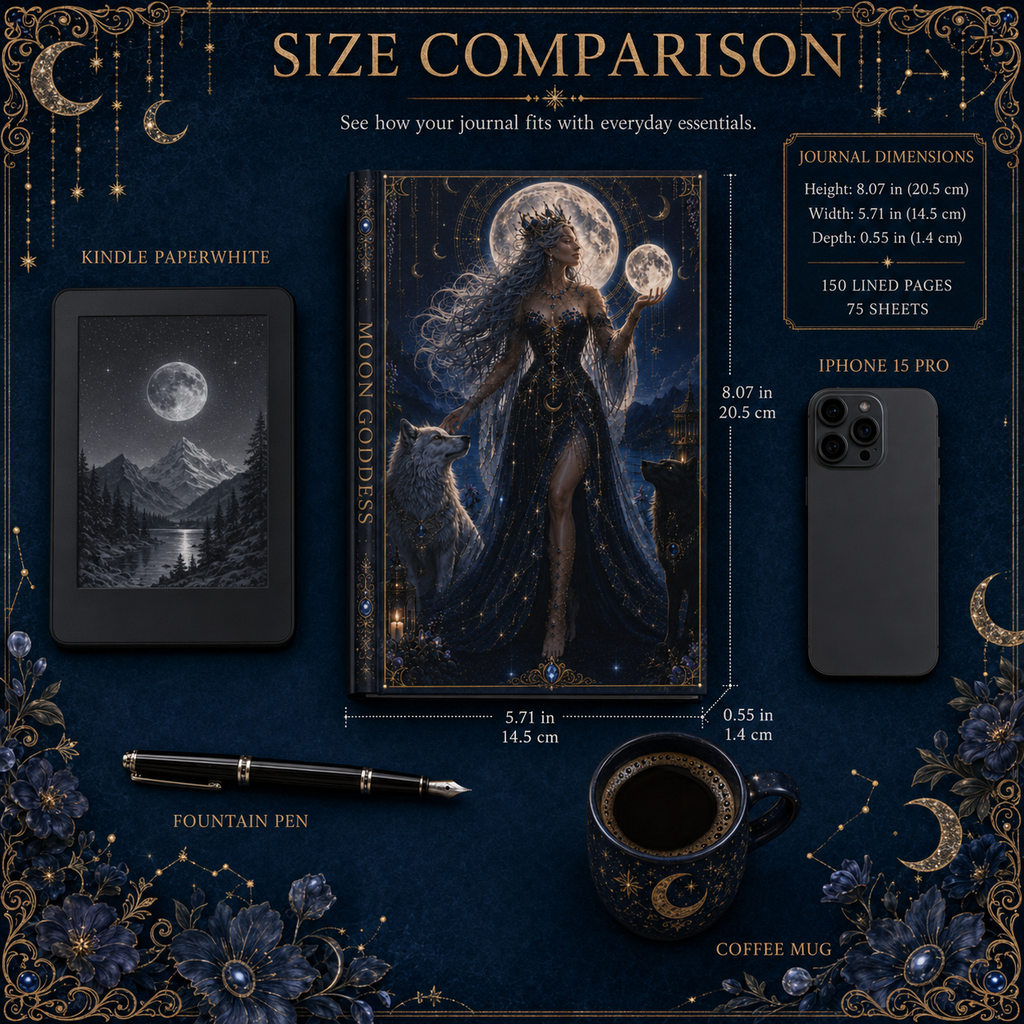 Moon Goddess Hardcover Journal — Fantasy Night Sky Notebook for Writing & Dreaming