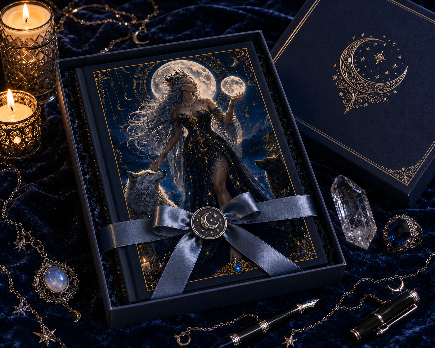Moon Goddess Hardcover Journal — Fantasy Night Sky Notebook for Writing & Dreaming