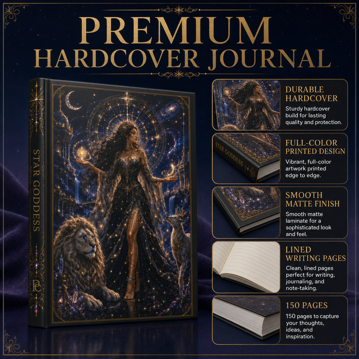 Star Goddess Hardcover Journal — Mystic Starry Night Notebook for Astrology, Dreams & Spiritual Writing