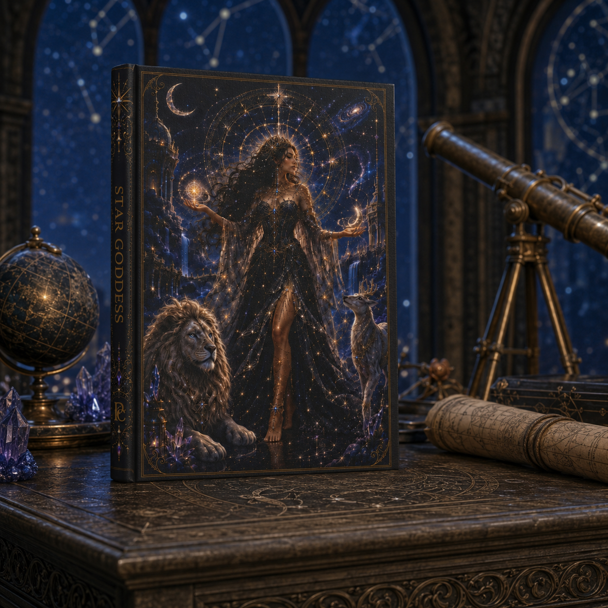 Star Goddess Hardcover Journal — Mystic Starry Night Notebook for Astrology, Dreams & Spiritual Writing