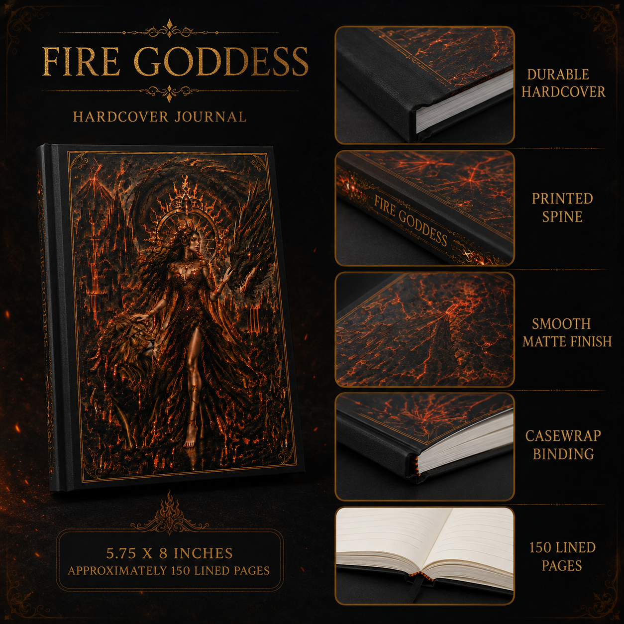 Fire Goddess Hardcover Journal | Gothic Fantasy Grimoire
