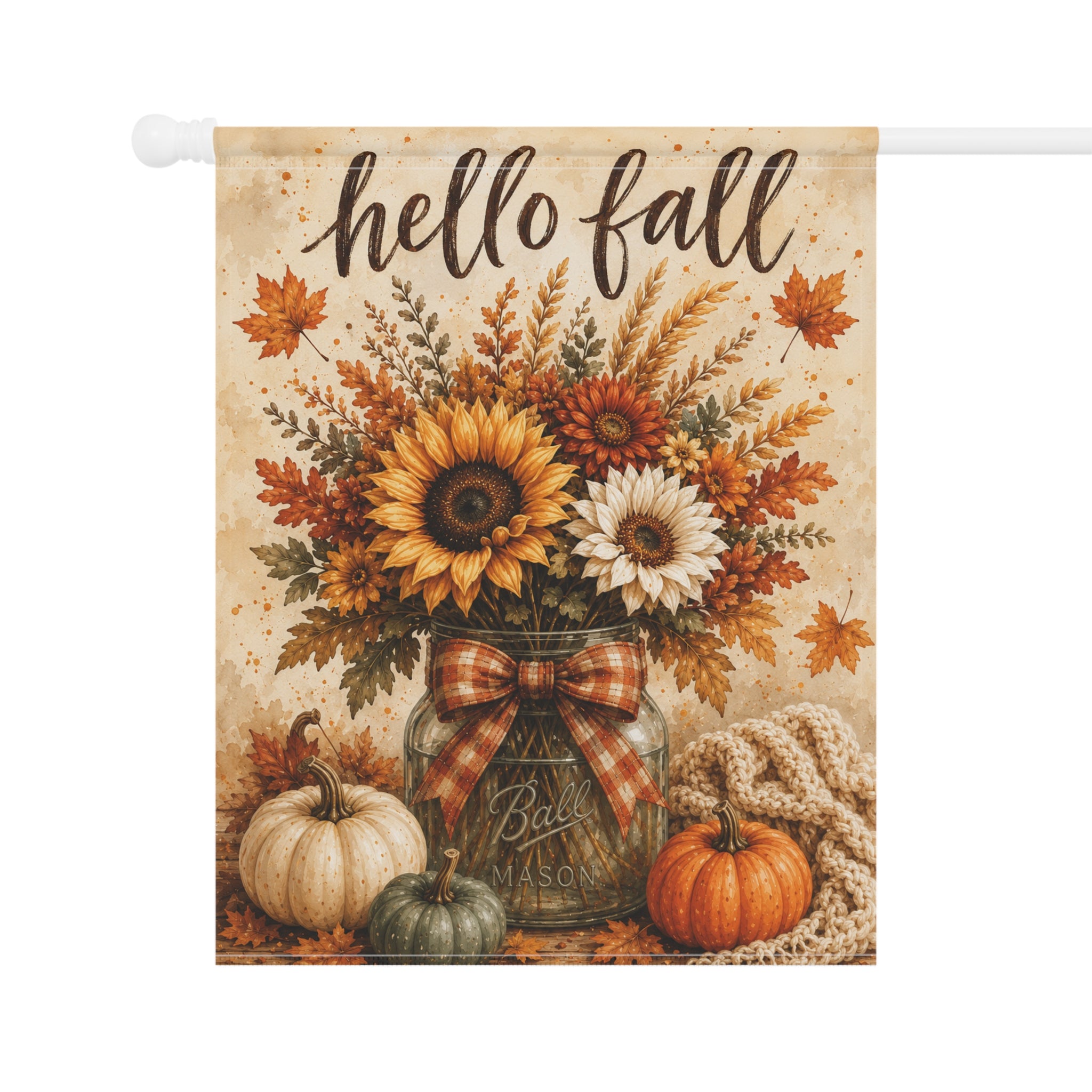 Hello Fall Sunflower Pumpkin Garden Banner | Autumn Porch Flag