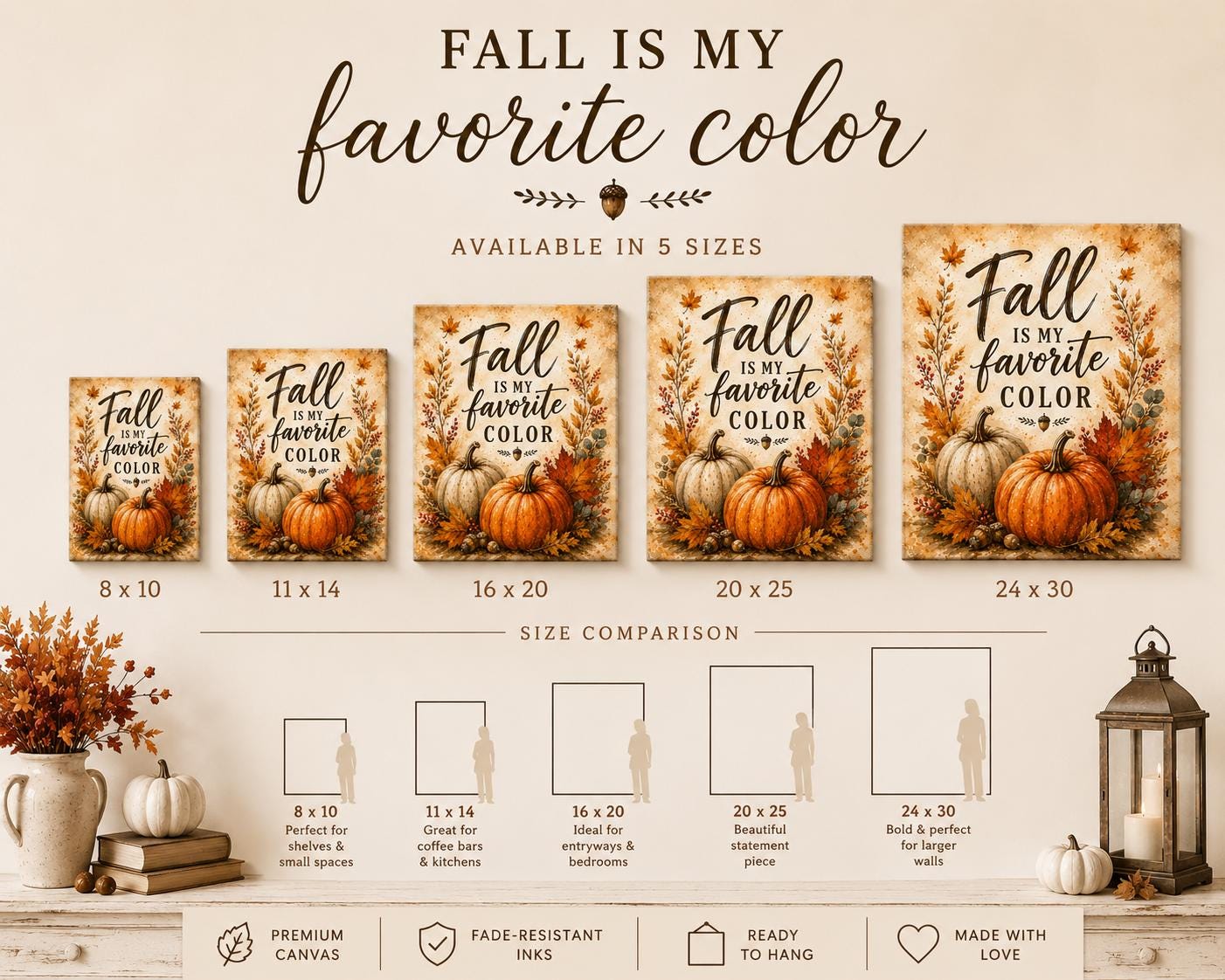 Fall Is My Favorite Color Canvas | Pumpkin Autumn Wall Art