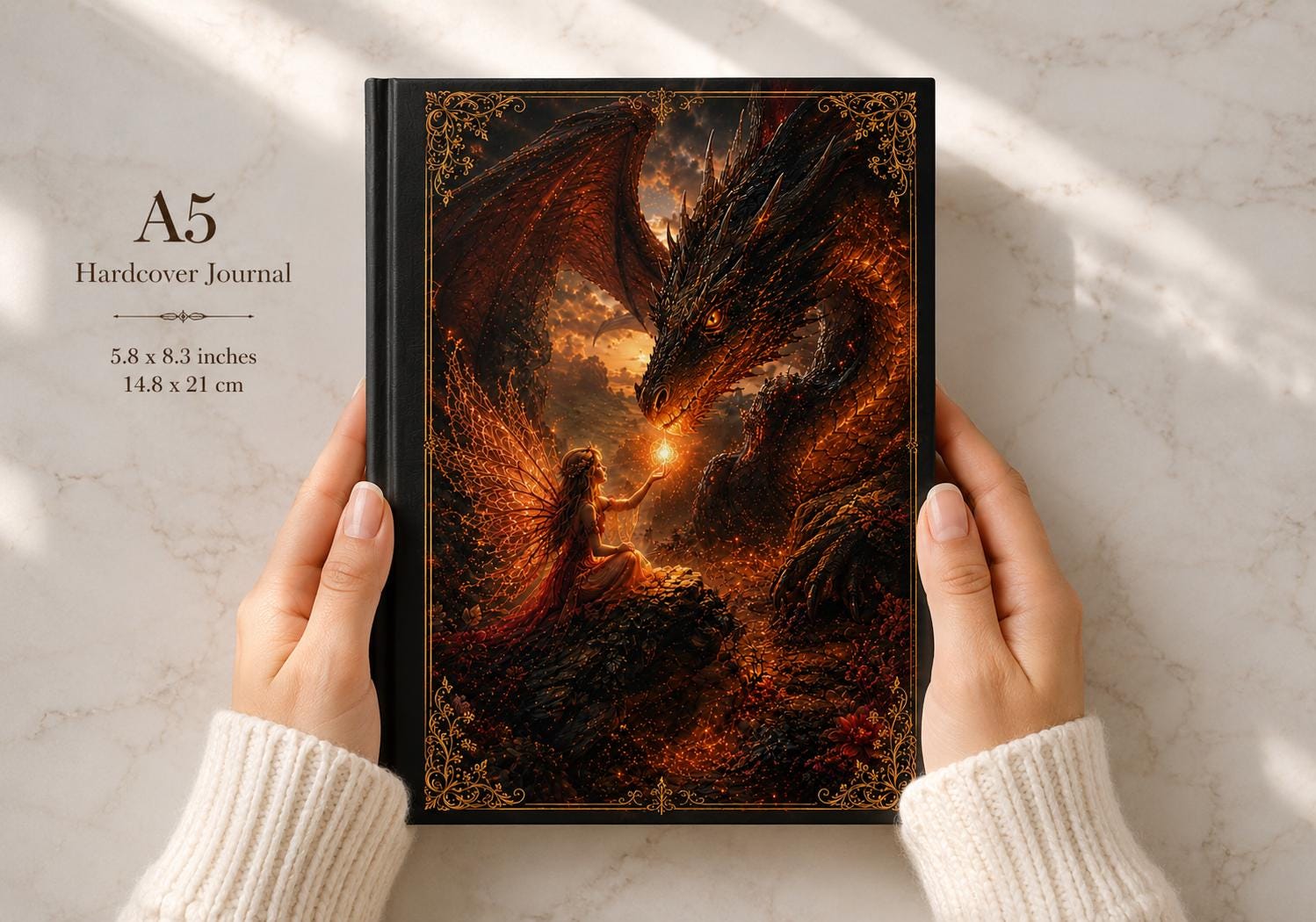 Dragon and Fairy Illustration Hardcover Journal | Fantasy Notebook, Matte