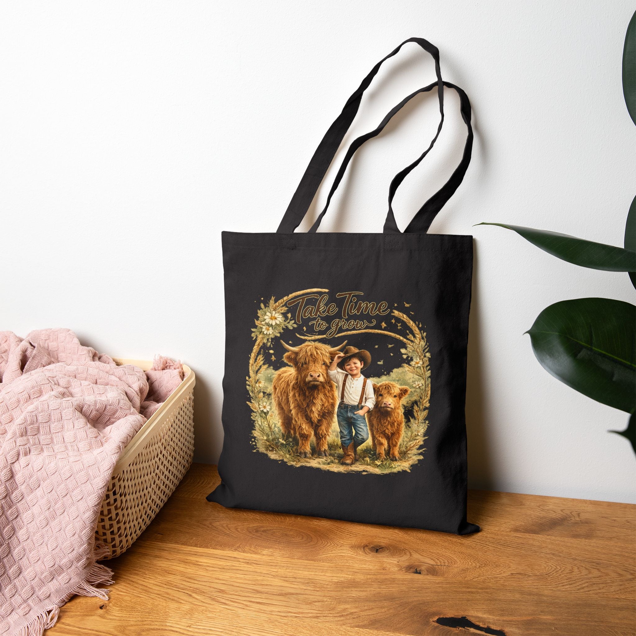 Take Time to Grow Tote Bag — Vintage Farm Cowgirl Canvas Tote