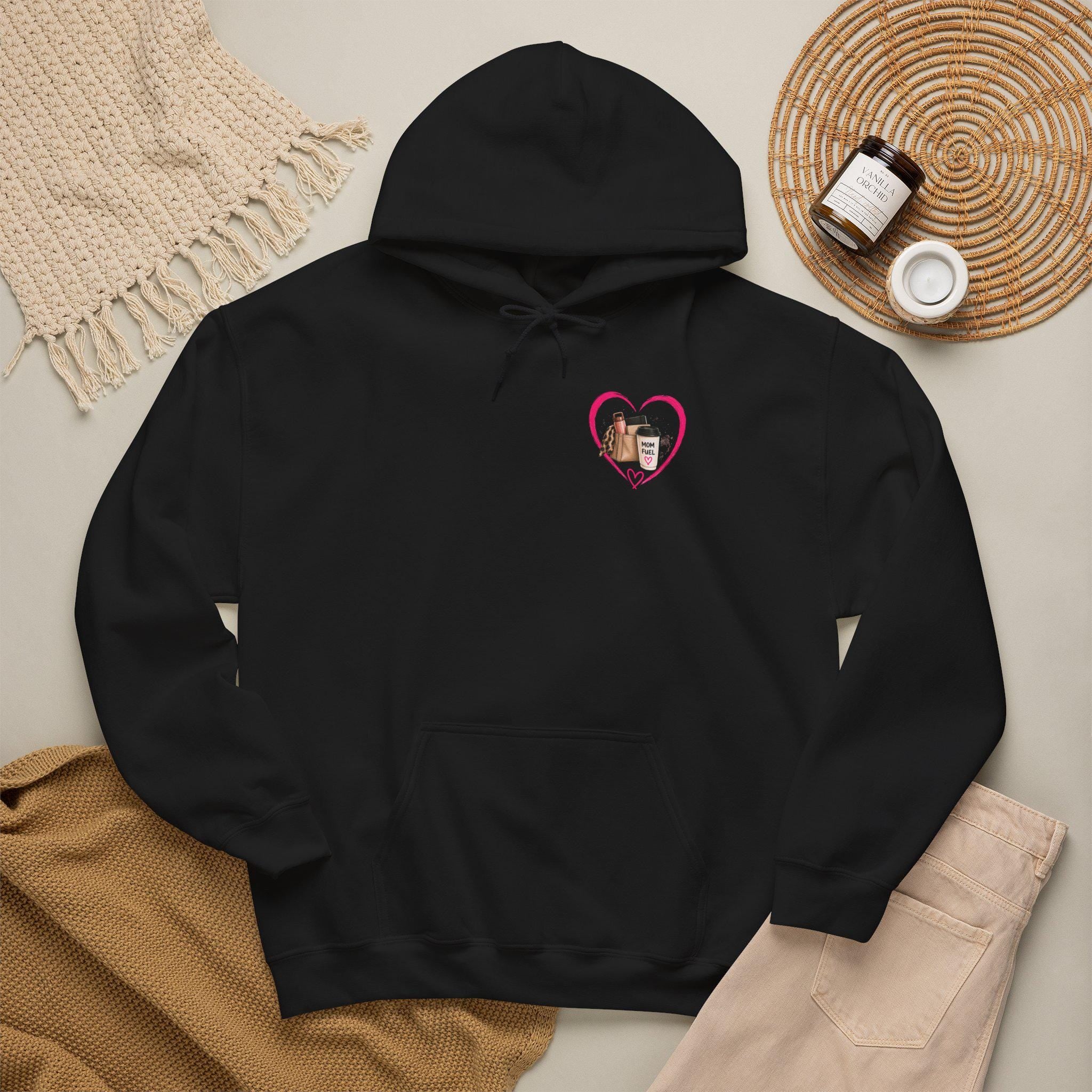 Mom Fuel Hoodie | Coffee Heart Graphic, Mom Life Illustration