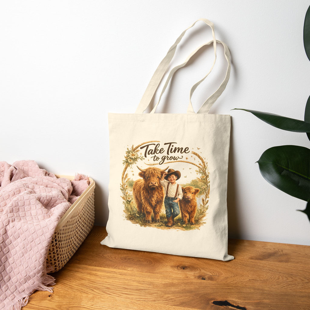 Take Time to Grow Tote Bag — Vintage Farm Cowgirl Canvas Tote