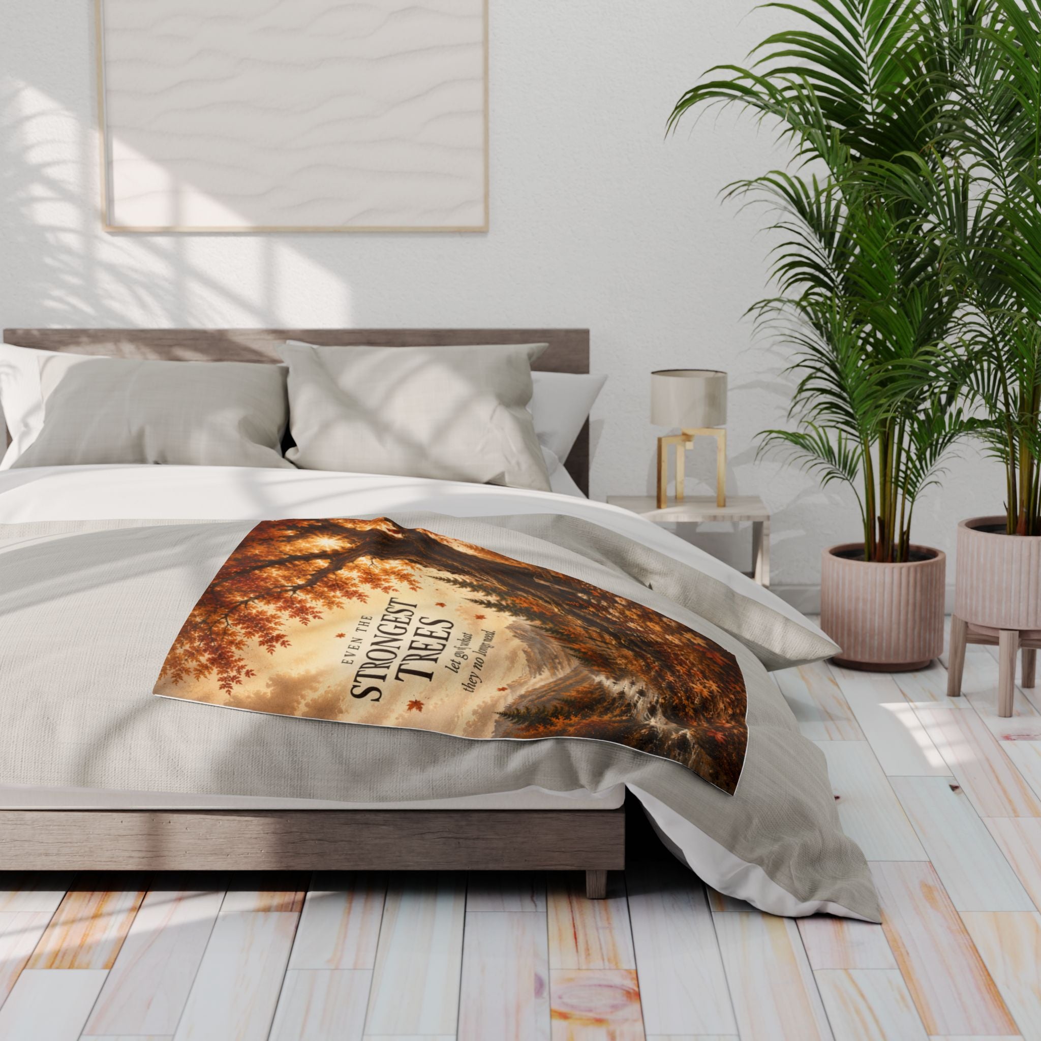 Autumn Woodland Fleece Blanket — “Even the Strongest Trees” Inspirational Fall Throw