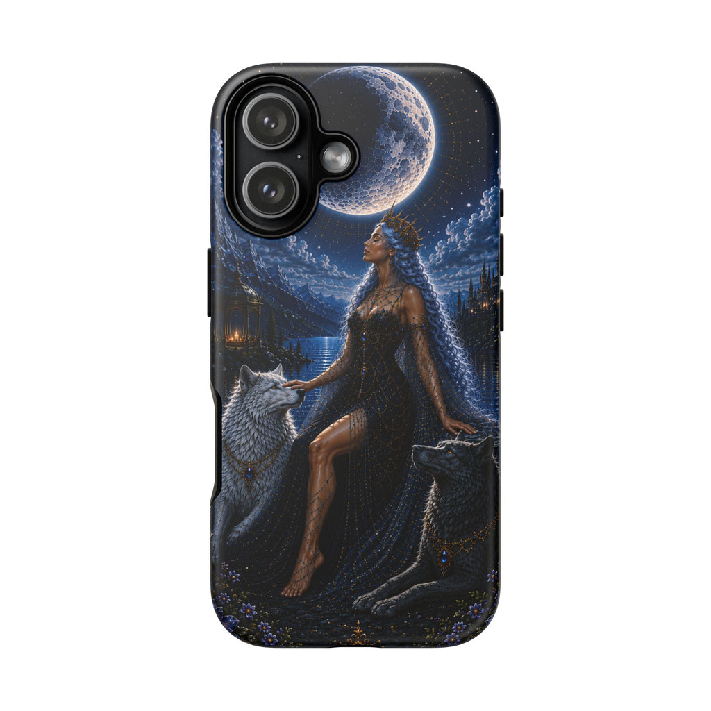 Moon Goddess with Wolves phone case | Celestial fantasy iPhone and Samsung cover