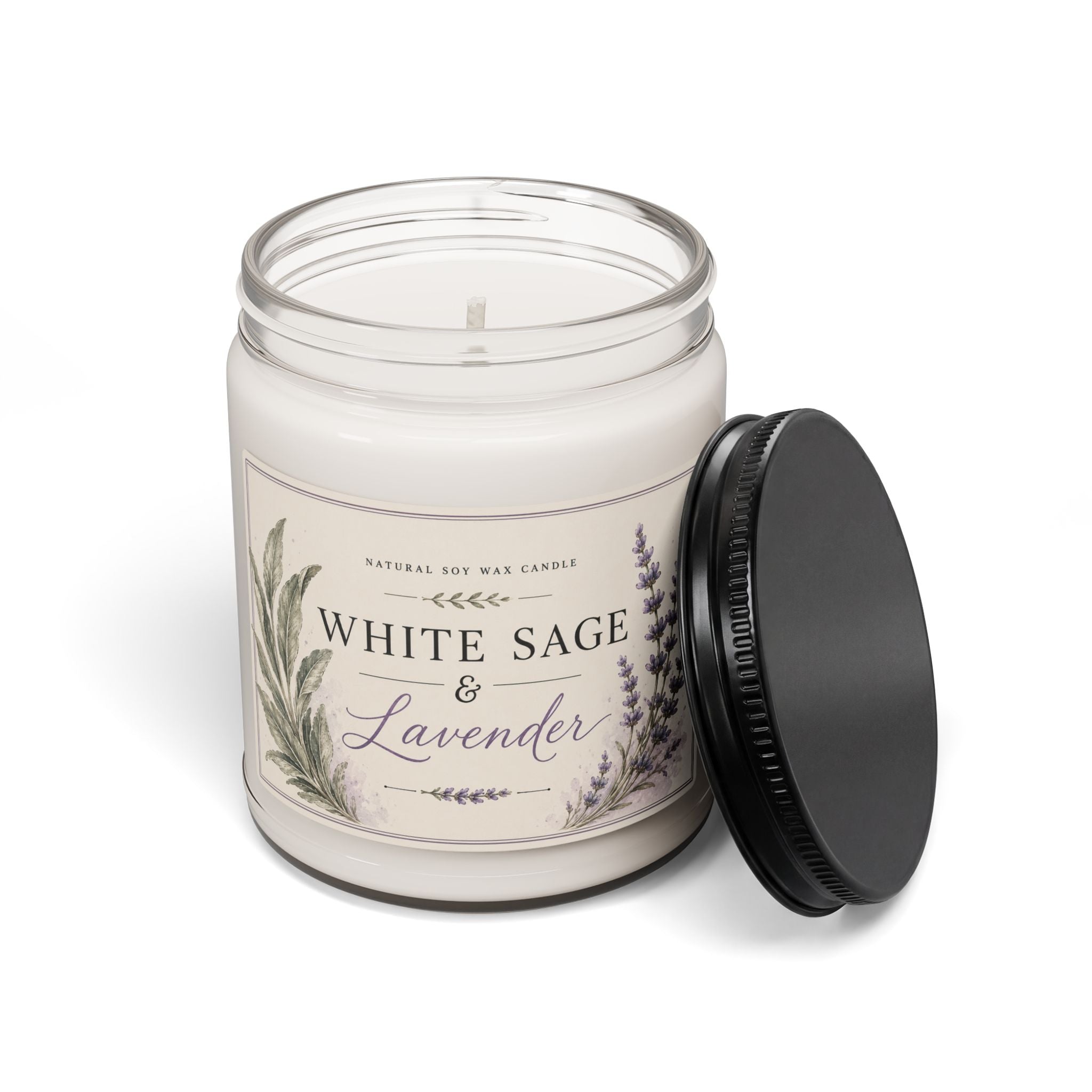 White Sage & Lavender Soy Candle — 9oz Scented Jar for Relaxation, Stress Relief, and Home Aromatherapy