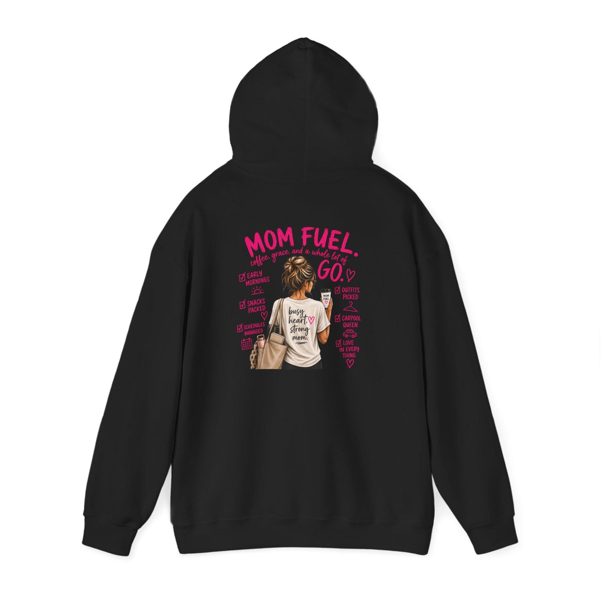 Mom Fuel Hoodie | Coffee Heart Graphic, Mom Life Illustration