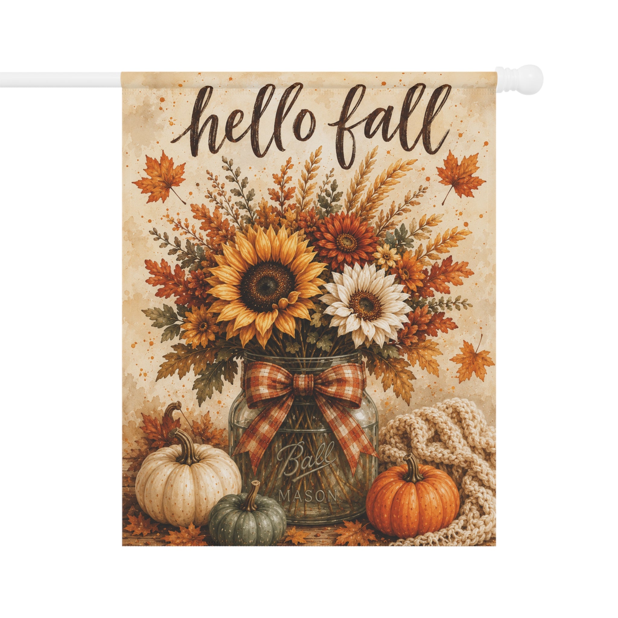 Hello Fall Sunflower Pumpkin Garden Banner | Autumn Porch Flag