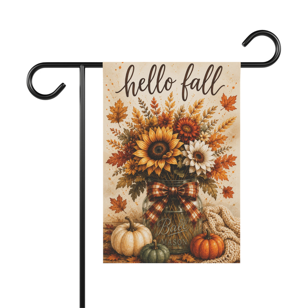 Hello Fall Sunflower Pumpkin Garden Banner | Autumn Porch Flag