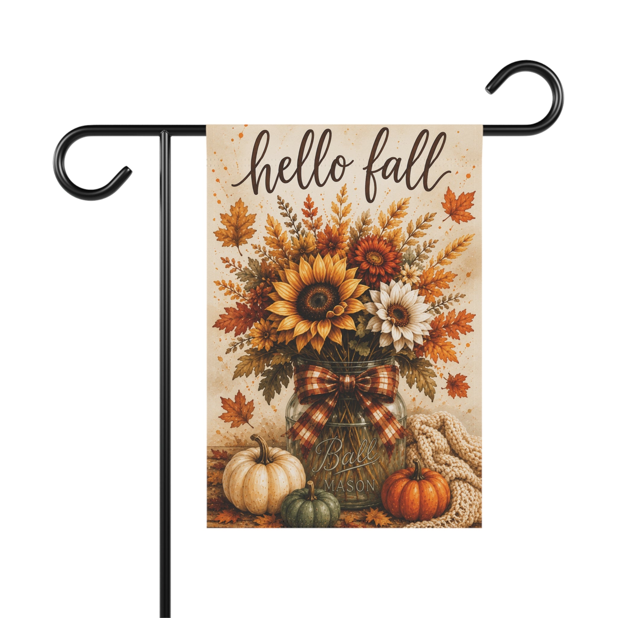 Hello Fall Sunflower Pumpkin Garden Banner | Autumn Porch Flag
