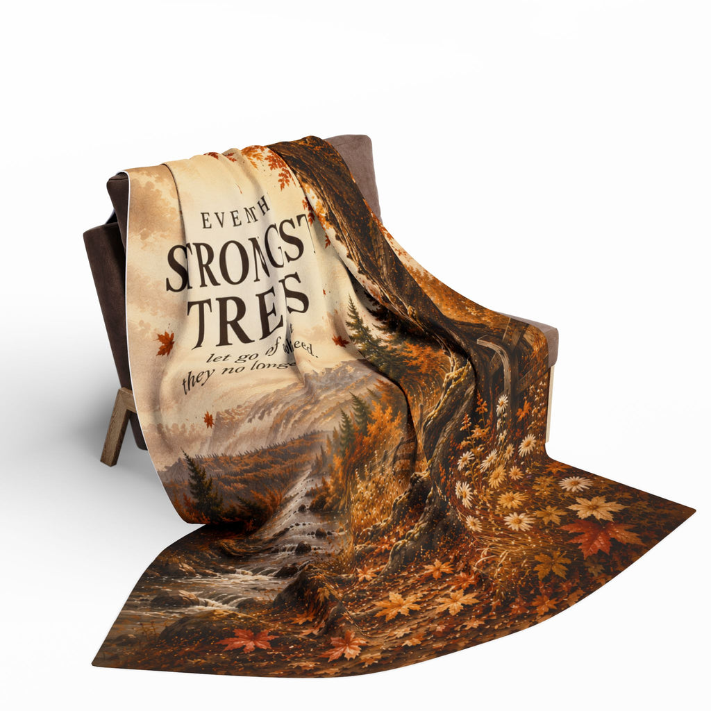 Autumn Woodland Fleece Blanket — “Even the Strongest Trees” Inspirational Fall Throw