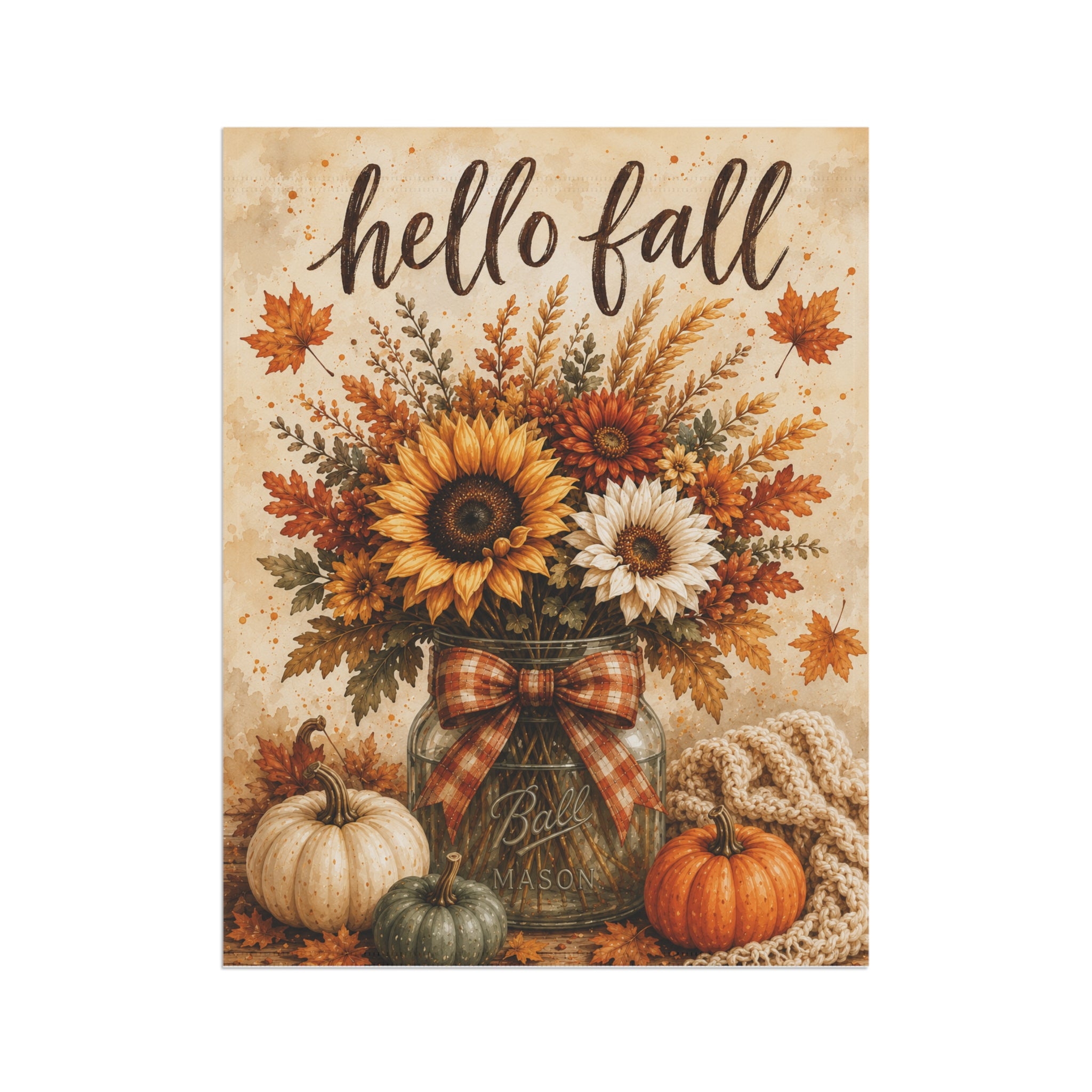Hello Fall Sunflower Pumpkin Garden Banner | Autumn Porch Flag