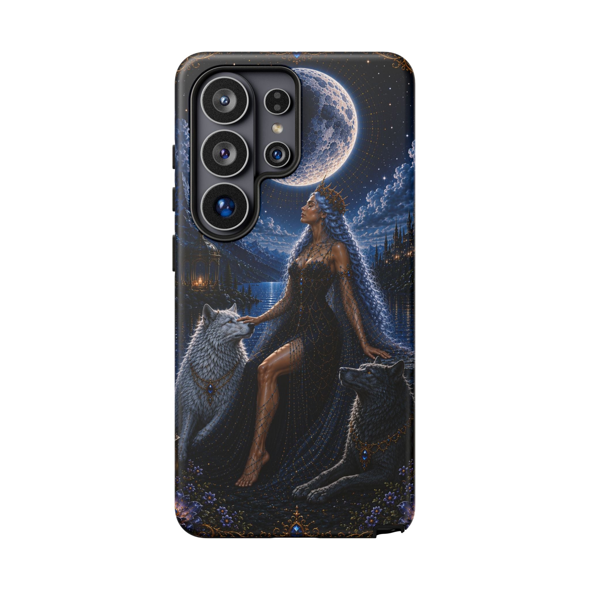 Moon Goddess with Wolves phone case | Celestial fantasy iPhone and Samsung cover