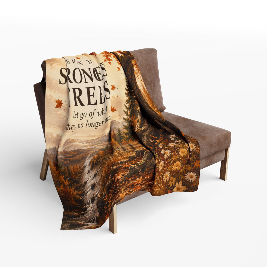 Autumn Woodland Fleece Blanket — “Even the Strongest Trees” Inspirational Fall Throw