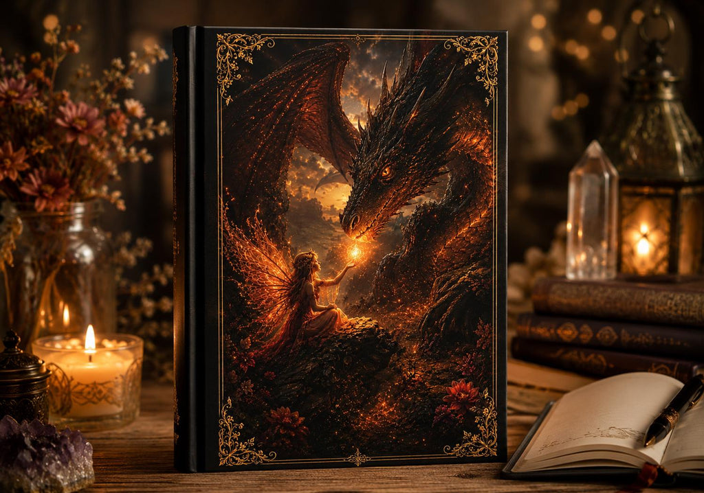 Dragon and Fairy Illustration Hardcover Journal | Fantasy Notebook, Matte