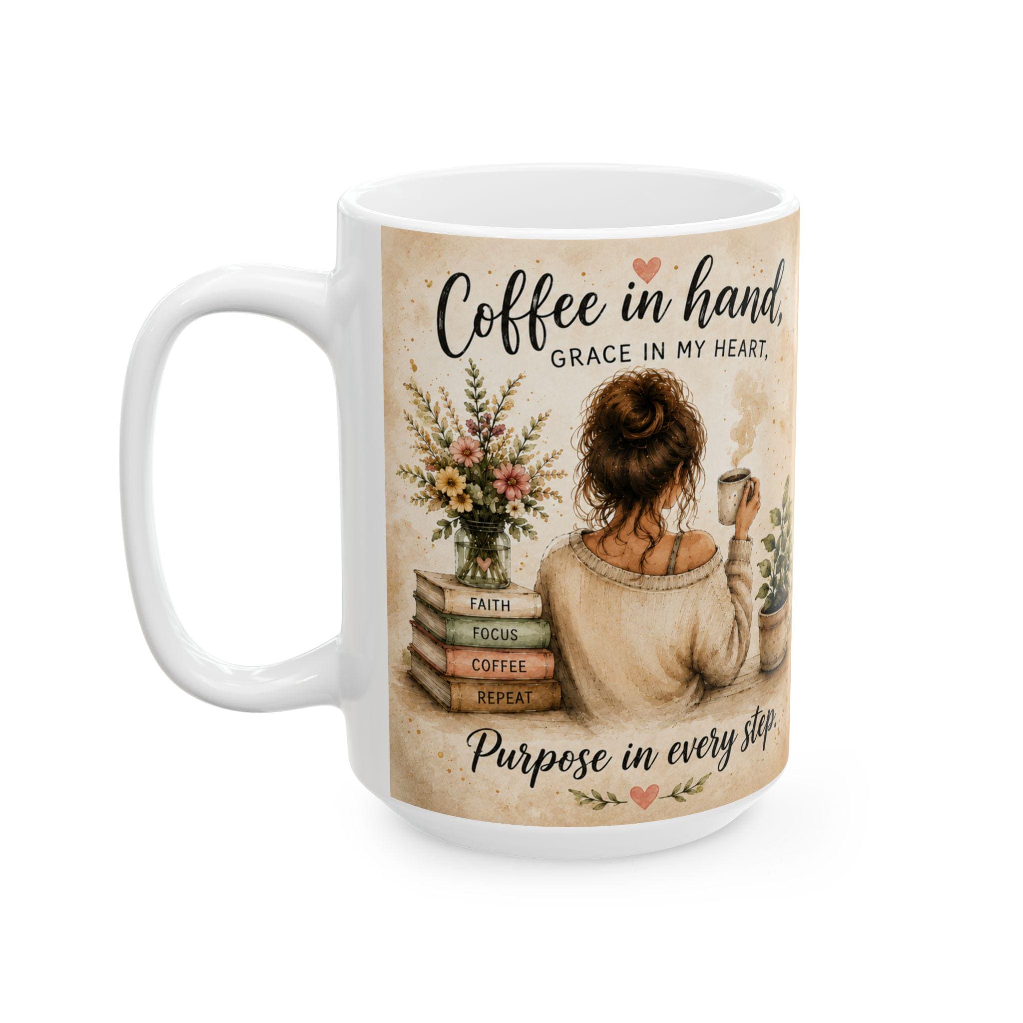 Cozy Book & Coffee Illustration Mug | Ceramic Mug